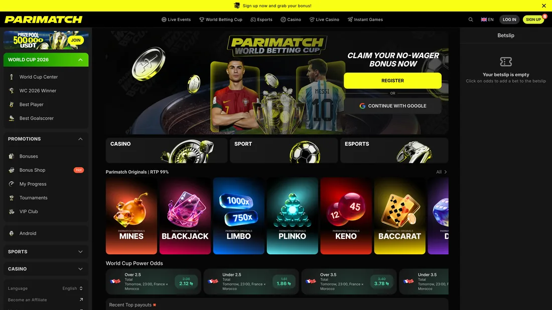 Plataforma principal de Parimatch
